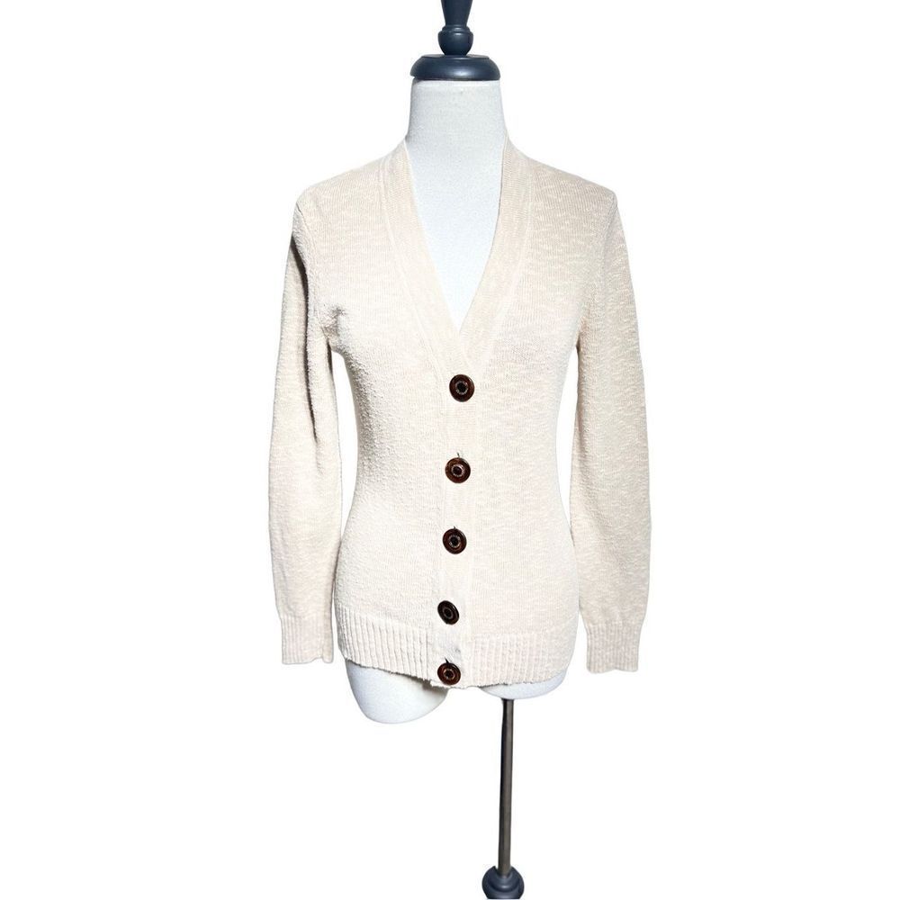 Tory Burch Tan Nubby Cardigan Sweater Linen Blend XSmall